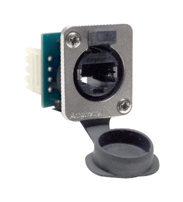 AMPHENOL SINE/TUCHEL RJXS8FG6110 Modular Connector, IDC 110 Punch Down, RJ45 Jack, 1 x 1 (Port), 8P8C, Cat6, IP54, Panel Mount