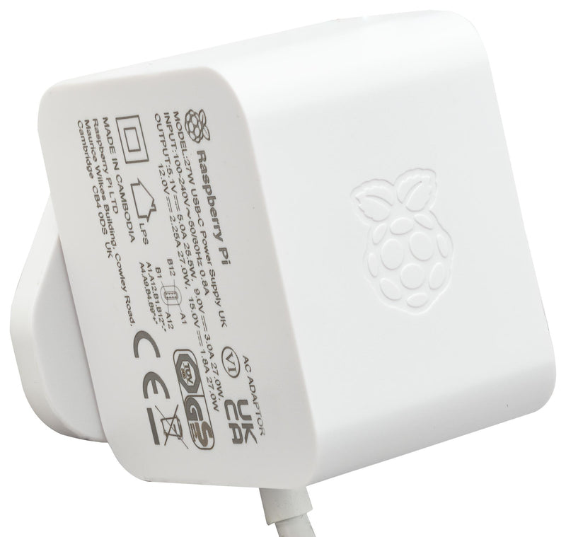RASPBERRY-PI SC1153 Power Supply, USB-C, 5.1 V, 5 A, White, US Plug