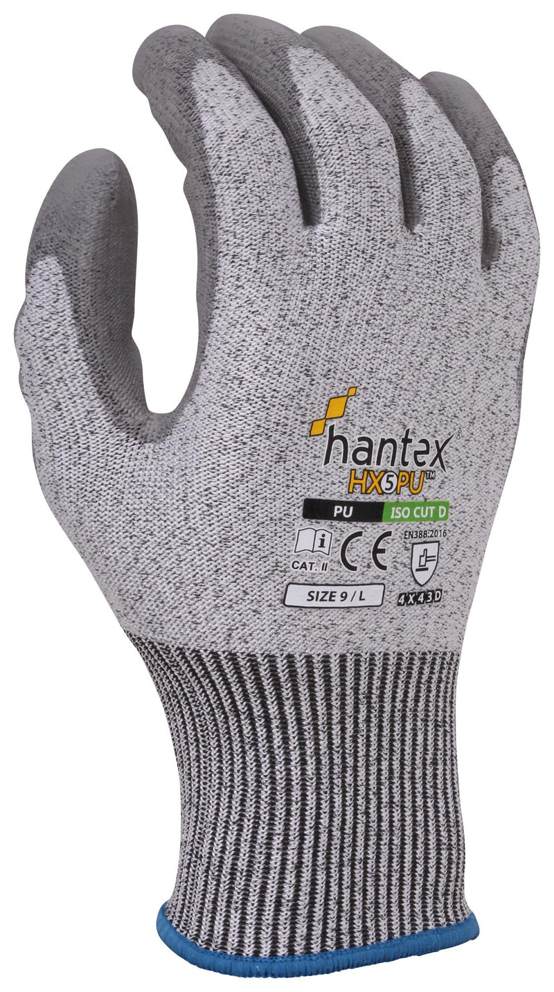 UCI G/HANTEX-HX5/PU/07 Safety Gloves, HPPE (High-Performance Polyethylene), Knit Wrist, Grey, S, Hantex HX5PU Series