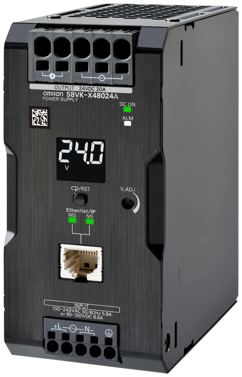 OMRON INDUSTRIAL AUTOMATION S8VK-X48024A-EIP AC/DC DIN Rail Power Supply (PSU), w/Indication Monitor, ITE, 1 Output, 480 W, 24 V, 20 A
