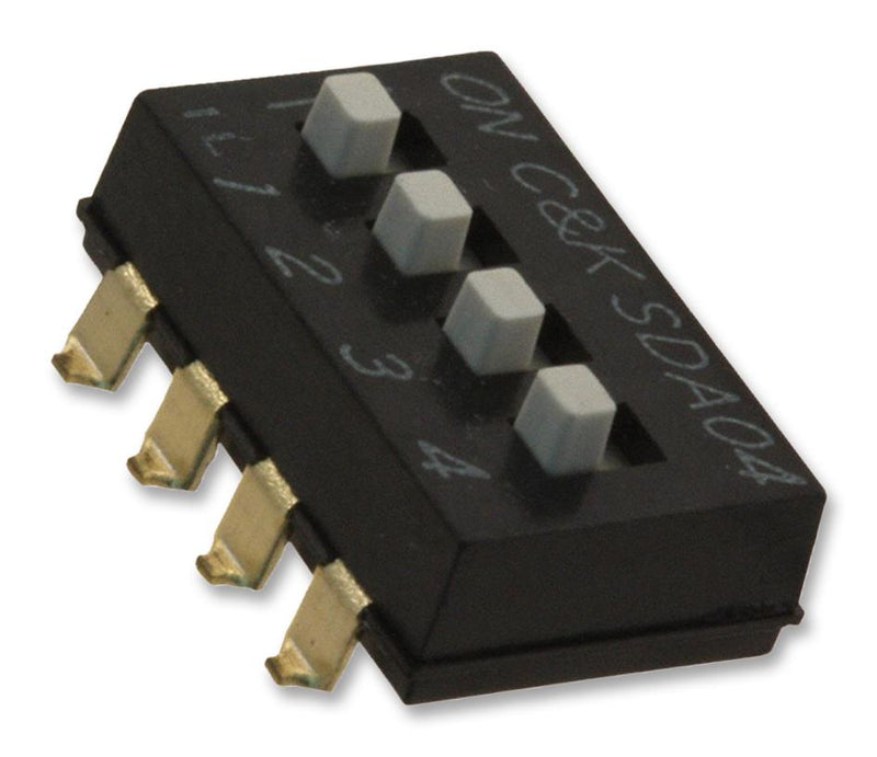 C&K COMPONENTS SDA04H1SBDR DIP / SIP Switch, 4 Circuits, Raised Slide, Surface Mount, SPST, 5 V, 100 mA