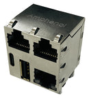 AMPHENOL COMMUNICATIONS SOLUTIONS RJE7G588141112 Modular Connector, RJ45 Jack with USB A + USB C, 1 x 3 (Ganged), 8P8C, Cat5, Through Hole Mount