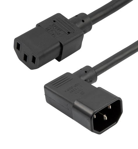 L-COM PPA00020-3F Mains Power Cord, 90&deg; IEC 60320 C14 to IEC 60320 C13, 914.4 mm, 10 A, 250 V, Black
