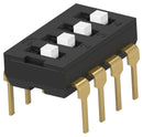 ALCOSWITCH - TE CONNECTIVITY ADEN04TTU04 DIP SW, 4CKT, SPST, 0.025A, 24VDC, TH