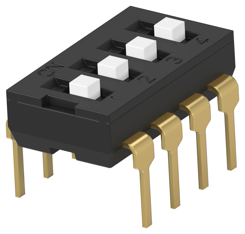 ALCOSWITCH - TE CONNECTIVITY ADEN04TTU04 DIP SW, 4CKT, SPST, 0.025A, 24VDC, TH