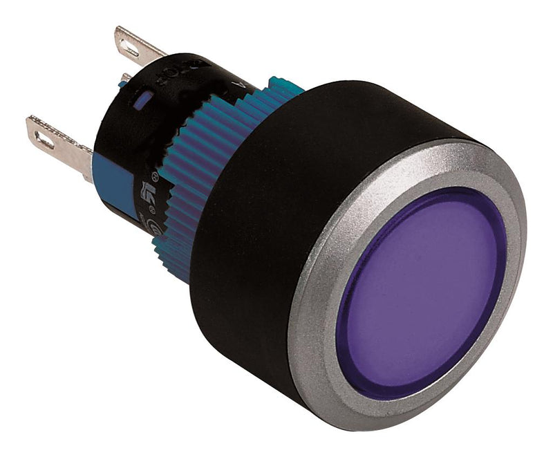 MULTICOMP PRO MPAB-PB-1074 LED Panel Mount Indicator, Round, Pin Terminals, Blue, 12 V, 22 mm, 6 mA, IP65