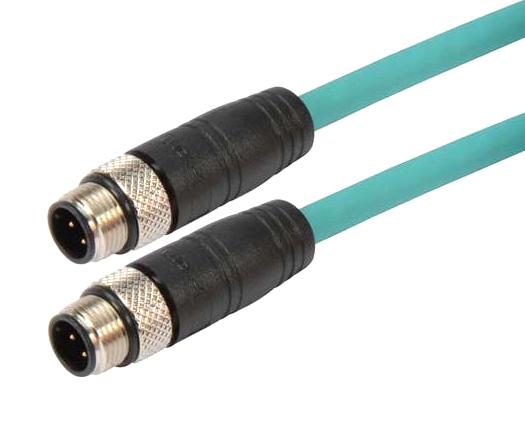 L-COM TRG501-T4T-1M Sensor Cable, D Coded, M12 Plug, M12 Plug, 4 Positions, 1 m, 3.3 ft, TRG501-T4T Series