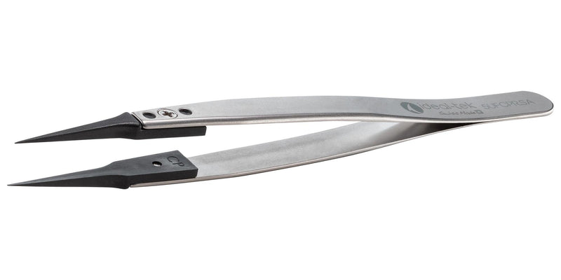 IDEAL-TEK 5UFCPR.SA.1.IT Tweezer, Replaceable Tip/ESD Safe, Style 5, 130mm, SS Body/Carbon Fibre Reinforced Plastic Tip