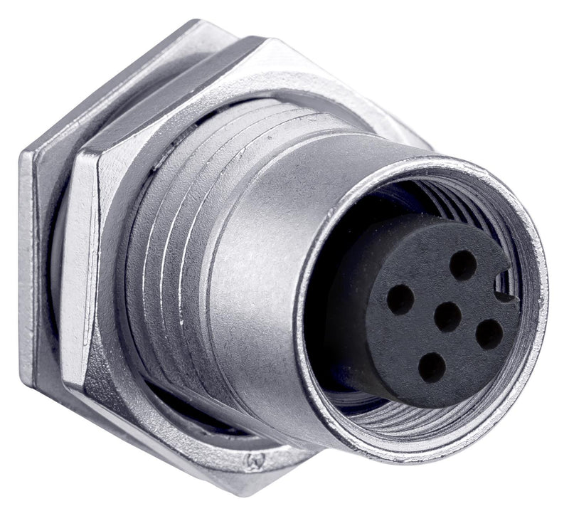 AMPHENOL LTW HDM12A-05PFFP-SF8001 Sensor Connector, Black, M Series, M12, Female, 5 Positions, PCB Socket, Straight Panel Mount