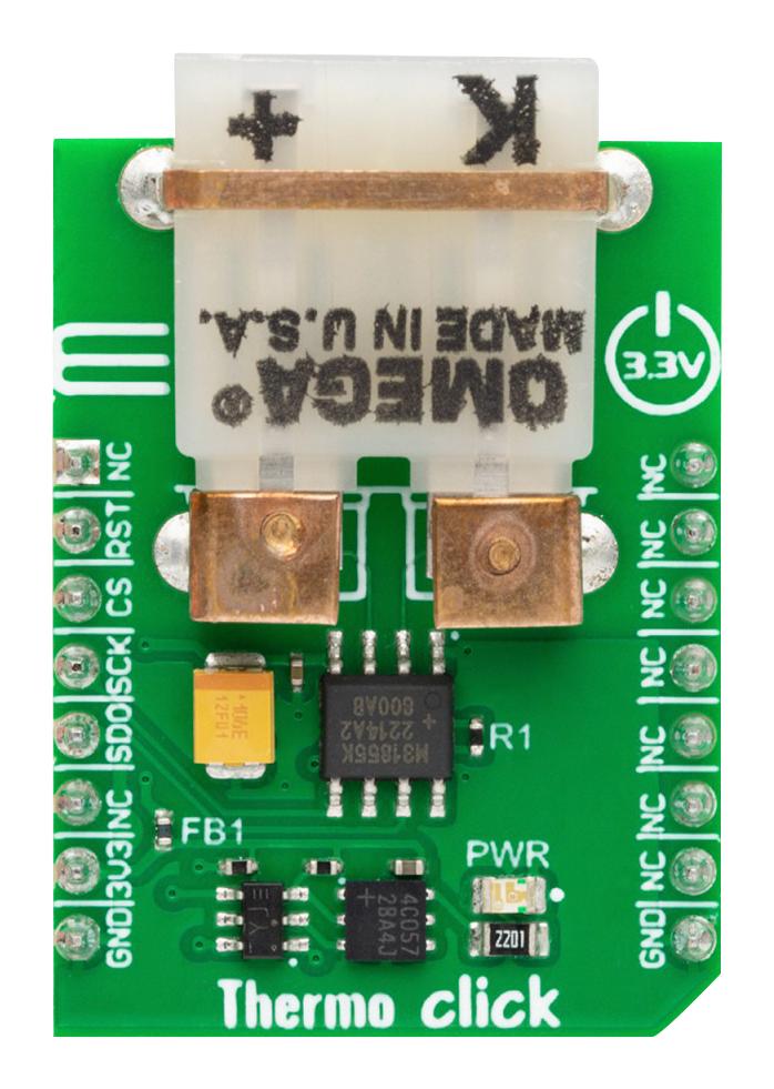 MIKROELEKTRONIKA MIKROE-5767 Add-On Board, THERMO Click, MAX31855K, Thermocouple-To-Digital Converter, SPI, 3.3V in