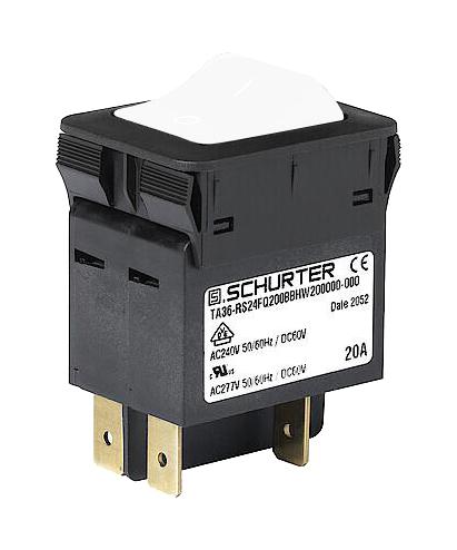 SCHURTER 3-128-221 Circuit Breaker, 2 Pole, 5 A, 60 VDC, TA36 Rocker Series, Panel Mount