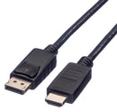 ROLINE 11.04.5781 Audio / Video Cable Assembly, DisplayPort Plug, HDTV Plug, 6.6 ft, 2 m, Black