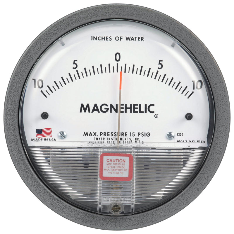 DWYER 2302 Differential Pressure Gauge, 1 Inch-H2O, -6.67 to 60&deg;C, 1/8" FNPT