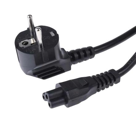 MULTICOMP PRO MP-FCR72037 Mains Power Cord, PVC, Schuko Style, 90&deg; CEE 7/7 Plug to IEC 60320 C5, 2 m, 2.5 A, 250 VAC, Black