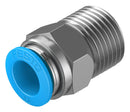FESTO 153010 Pneumatic Fitting, Push-In Straight Connector, R1/2, 14 bar, 12 mm, Brass, QS