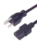 L-COM PCM1012 Mains Power Cord, NEMA 5-15P to IEC 60320 C13, 2.3 m, 10 A, 125 V, Black