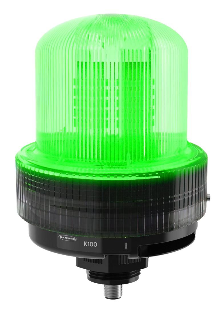 BANNER ENGINEERING K100PBLGYRAQ Beacon/Sounder, LED, Green, Red, Yellow, Flashing, 92.71mm Dia., Multiple Tone, 101dB, 48VDC, IP66