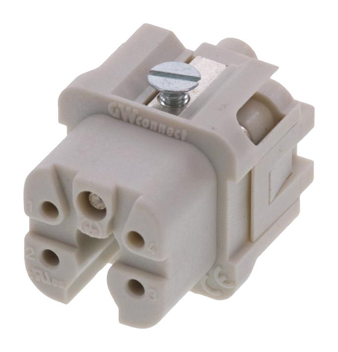 MOLEX 93601-0129 Heavy Duty Connector, Grey, GWconnect 93601 Series, Insert, 4 Contacts, 3A, Receptacle