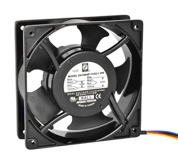 ORION FANS OA109AP-11/22-1WB AC Axial Fan, 115V / 230V, Square, 120 mm, 38 mm, Ball Bearing, 105 CFM