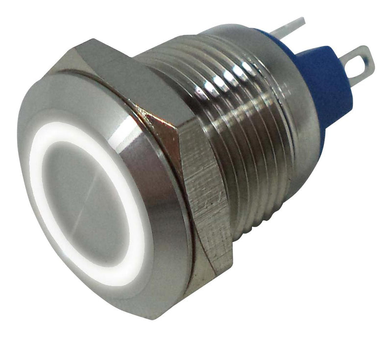 MULTICOMP PRO MP-PB7-01LB42BFRW12VM Vandal Resistant Switch, 12V LED, 0.472 ", SPST-NO-DM, Off-(On), Round Flat, Natural