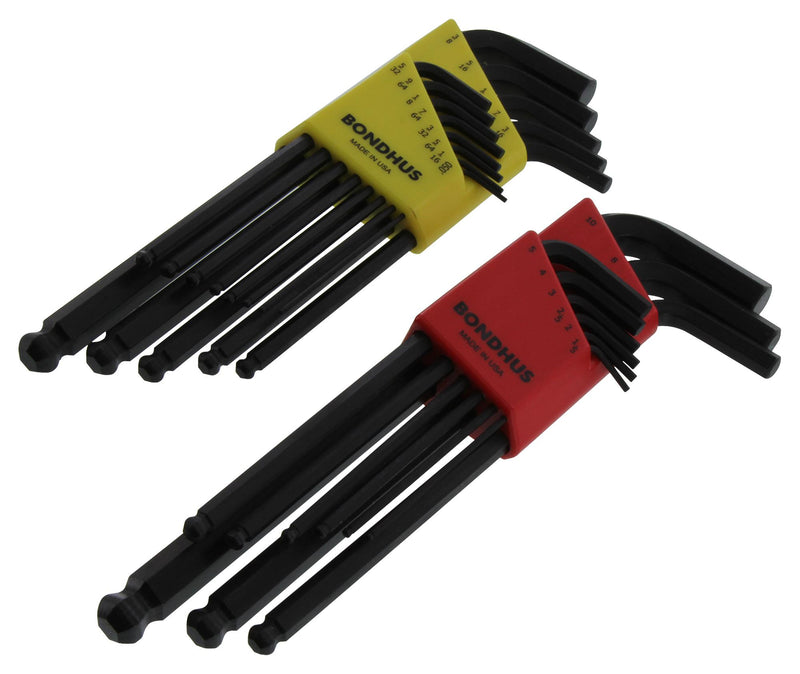 BONDHUS 20199 Ball End Tool Set, 22 Pieces of Ball End Hex Key Set, Hex Tip GorillaGrip Fold Up