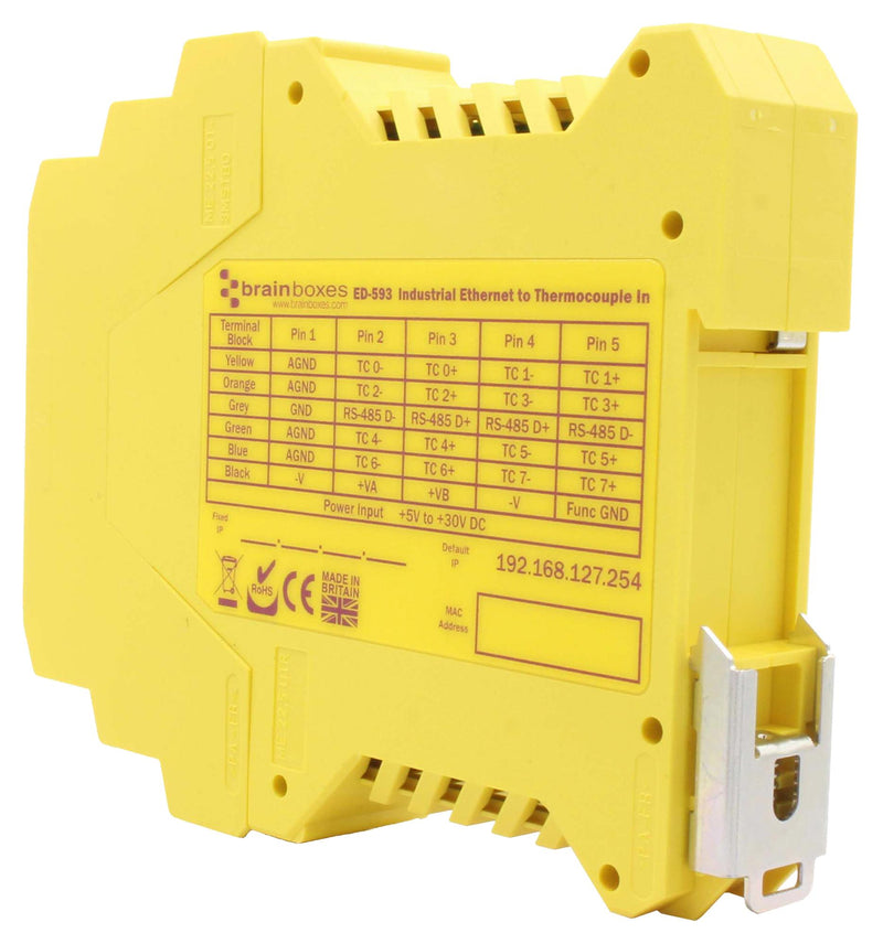 Brainboxes ED-593 ED-593 Ethernet Module to 8 Thermocouple 2.5 W Type B E J K N R S T Screw