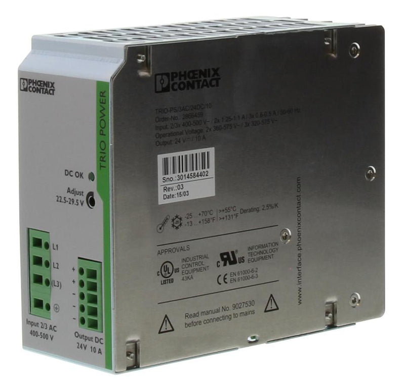 Phoenix Contact TRIO-PS/3AC/24DC/10 TRIO-PS/3AC/24DC/10 AC/DC DIN Rail Power Supply (PSU) ITE 1 Output 240 W 24 VDC 10 A
