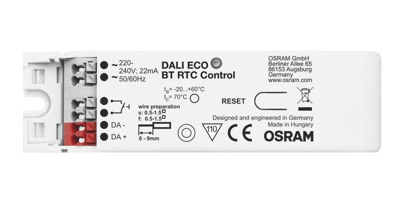 OSRAM DALIECO-BT-RTC-CONTROL Control Unit, DALI DT8, 1-Channel, 60Hz, 230VAC, IP20