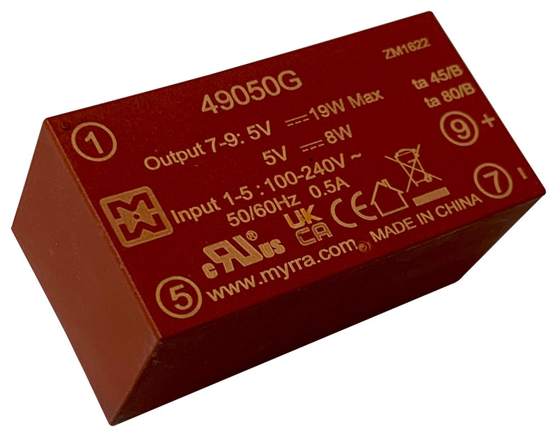 MYRRA 49050G AC/DC PCB Mount Power Supply (PSU), ITE & Household, 1 Output, 20 W, 5 VDC, 4 A