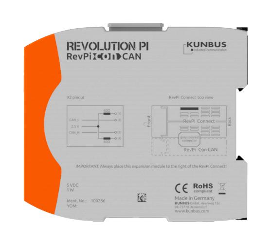 KUNBUS PR100286 I/O Module, RevPi Con CAN 2.0B, 1 Mbit/s, DIN Rail, PC