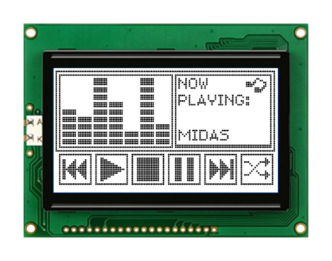 MIDAS DISPLAYS MC128064A6W-FPTLW-V3 Graphic LCD, 128 x 64 Pixels, Black on White, 5V, Parallel, Transflective