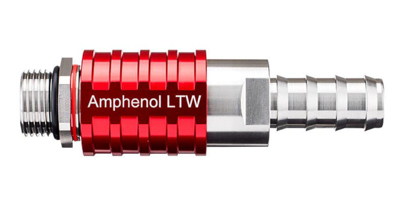 AMPHENOL LTW SQD08-SBEN-PAGM-RD001 Liquid Cooling Plug-Socket, 7/8"-14UNF, Stainless Steel, Red, Valve, SnapQD Series