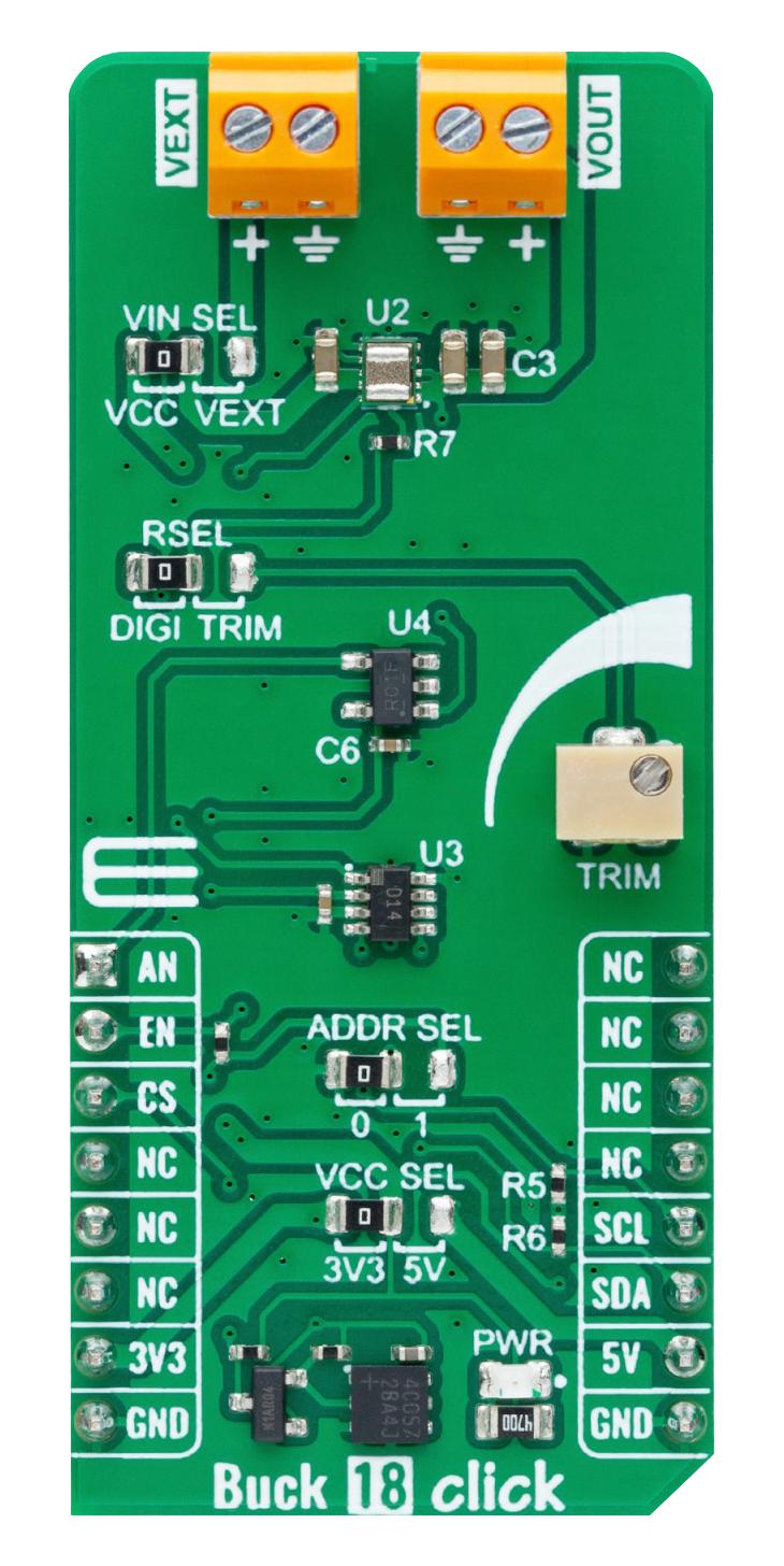 MIKROELEKTRONIKA MIKROE-6071 Add-On Board, Buck 18 Click, MikroE mikroBUS Compatible Development Boards, 5V