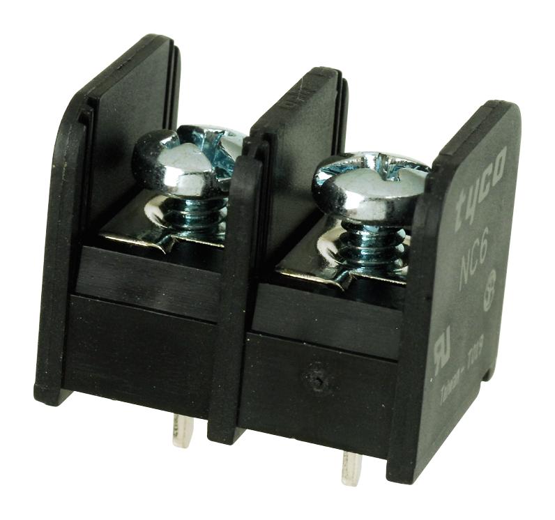 BUCHANAN - TE CONNECTIVITY NC6-P107-02 PCB Mount Barrier Terminal Block, 9.53 mm, 1 Row, 2 Ways, 22 AWG, 12 AWG, 20 A 1437664-4