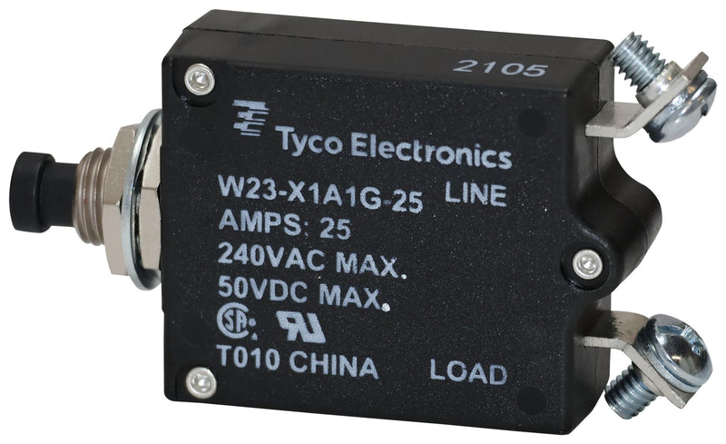 POTTER&BRUMFIELD - TE CONNECTIVITY W23-X1A1G-25 Thermal Circuit Breaker, Push/Pull Actuator, W23 Series, 25 A, 1 Pole, 50 V, 240 V, Panel