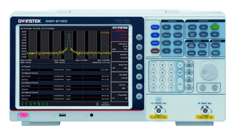 GW INSTEK 03LLSP8K181S Spectrum Analyser, TG Output, Bench, GSP-8000 Series, 9kHz to 1.8GHz, 221 mm, 421 mm, 115 mm