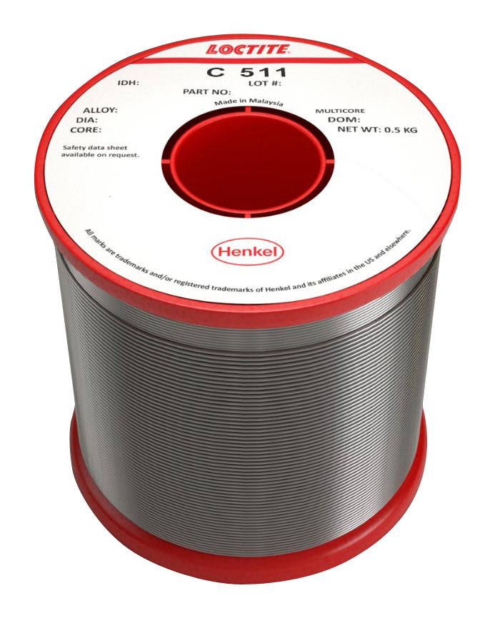 MULTICORE / LOCTITE C 511 60EN 5C 0.7MM S 500G Solder Wire, Crystal 511, 0.71mm Diameter, 183&deg;C to 188&deg;C, 500g 610021