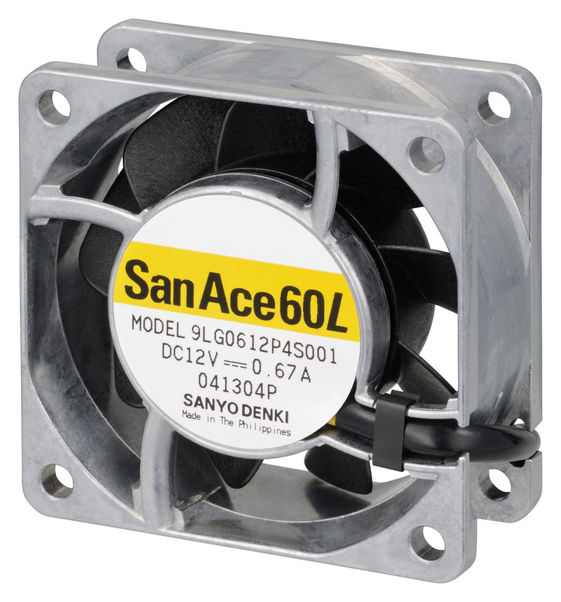 SANYO DENKI 9LG0624P4J001 DC Axial Fan, 24 V, Square, 60 mm, 25 mm, Ball Bearing, 38.8 CFM