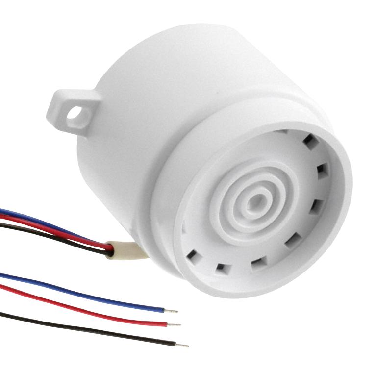 PUI AUDIO AW-10FW-NSVC Transducer, Siren, 3.1kHz, 9 VDC to 28 VDC, Continuous, Pulse, 118 dBA, 15mA, Flanged
