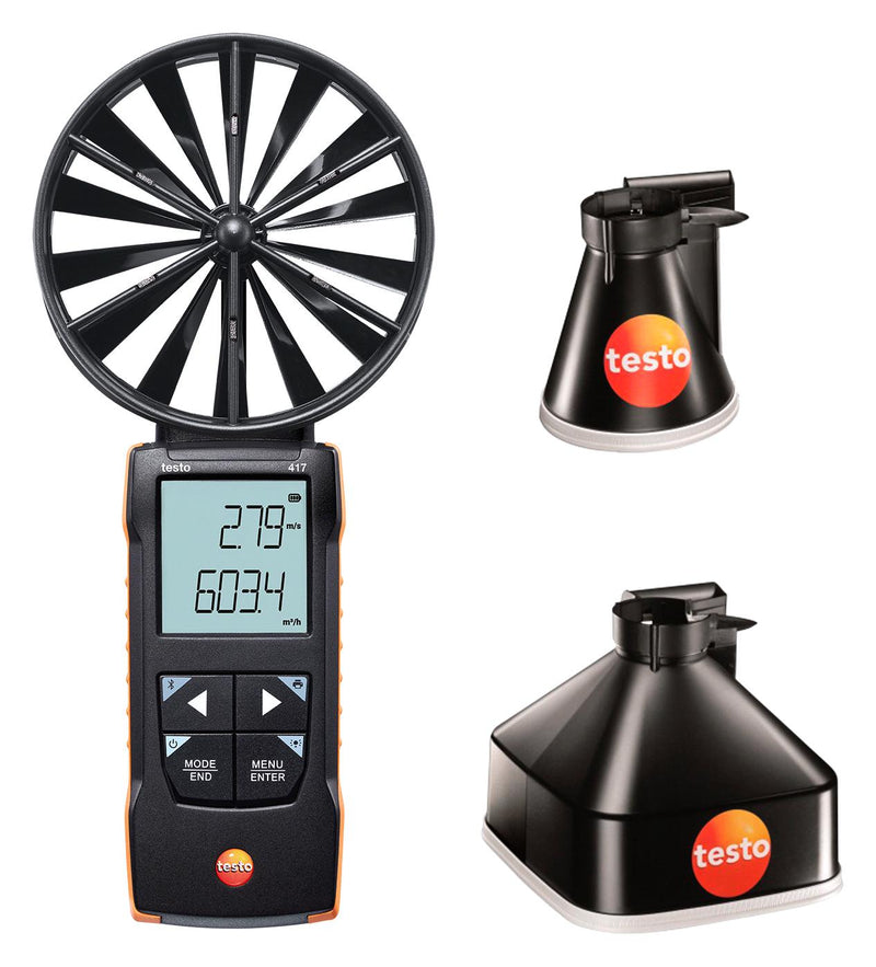 TESTO 0563 1417 Anemometer, Testo 417 kit 1, 0.3m/s to 20m/s, 0 &deg;C to 50 &deg;C, 277 mm