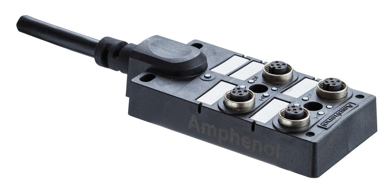 AMPHENOL LTW DB12-5A4CAB-DPS7B05 Sensor Distribution Box, Black, 5m Cable, M12 Connector - 5 Pole, 4 Ports, M Series, IP67