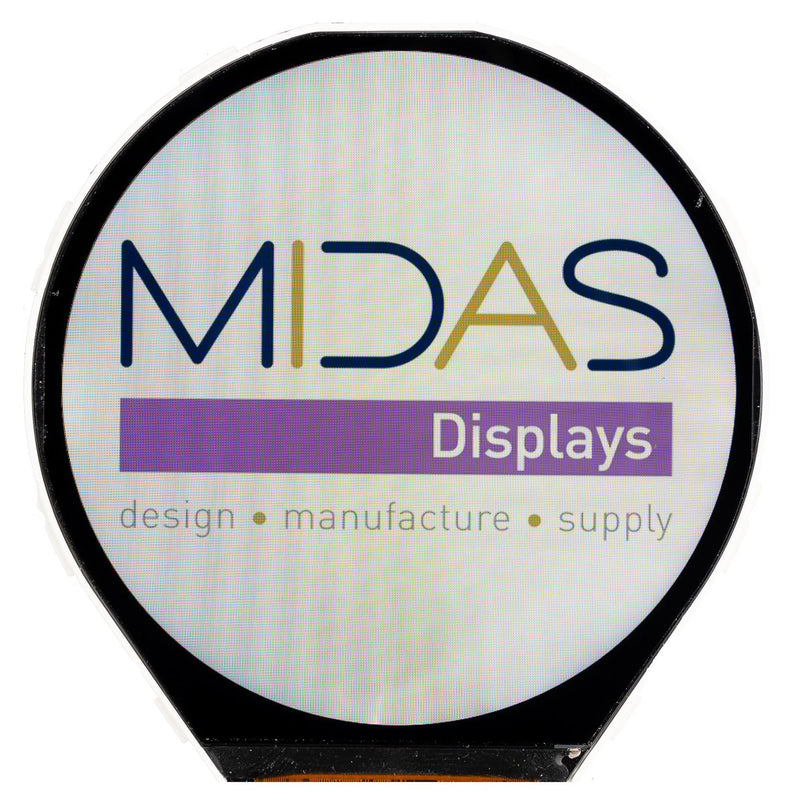 MIDAS DISPLAYS MDT0340AIS-MIPI TFT LCD, 3.4 ", 800 x 800 Pixels, Round, RGB, 1.8V