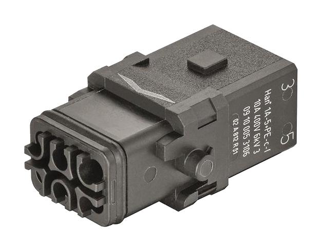 HARTING 09100053106. Heavy Duty Connector, Han 1A, Insert, 5+PE Contacts, 1A, Receptacle