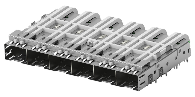 TE CONNECTIVITY 1658939-3 Cage Assembly, SFP, 1 x 6 (Ganged), Without Heat Sink, With Light Pipe, Through Hole, Press-Fit