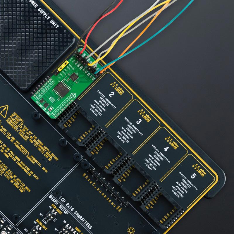 MIKROELEKTRONIKA MIKROE-5901 Add-On Board, ISO ADC 6 Click, 8 Channel, 24 Bit, MikroE mikroBUS Compatible Development Board