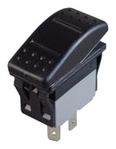 MULTICOMP PRO MPX5-234ANN-1ABD-3QN-S Rocker Switch, 12VDC LED, IP67, On-Off-On, DPDT, Illuminated, Panel, Snap-In, Black