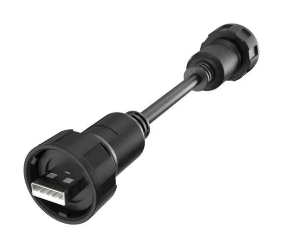 AMPHENOL COMMUNICATIONS SOLUTIONS MRUAM6180A0 USB Cable, Bayonet Lock Both Ends, Type A Plug to Type A Plug, 1 m, 3.3 ft, USB 2.0, Black