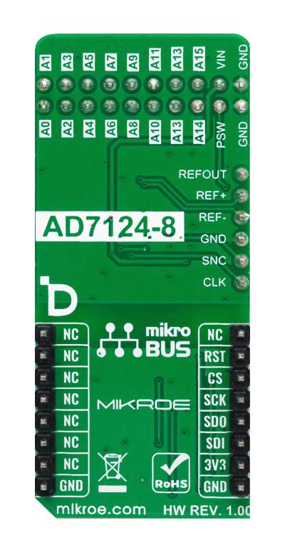 MIKROELEKTRONIKA MIKROE-5901 Add-On Board, ISO ADC 6 Click, 8 Channel, 24 Bit, MikroE mikroBUS Compatible Development Board