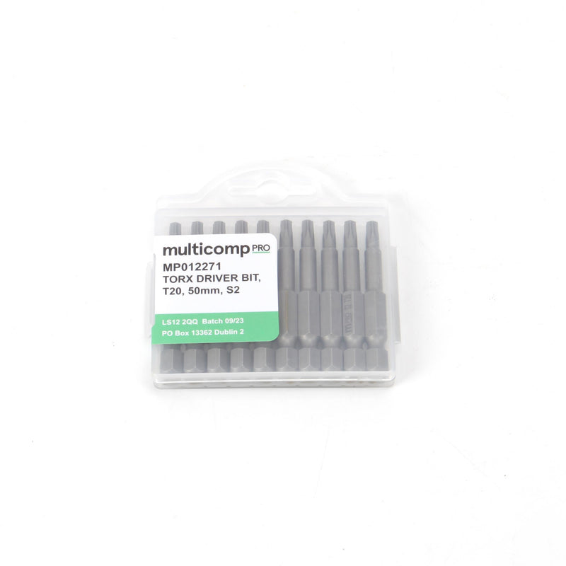 MULTICOMP PRO MP012271 Torx Bit, 10 Pieces of Torx Driver Bits, T20, 50mm, S2