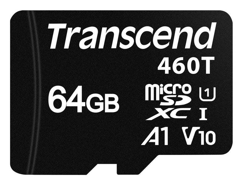 TRANSCEND TS64GUSD460T Flash Memory Card, 3D NAND, microSDXC, U1, A1, V10, 64 GB, 3.6 V, -25 &deg;C, 85 &deg;C